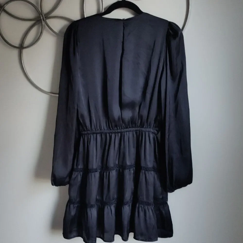 Zara Elegant Black Long Sleeve Tiered Dress